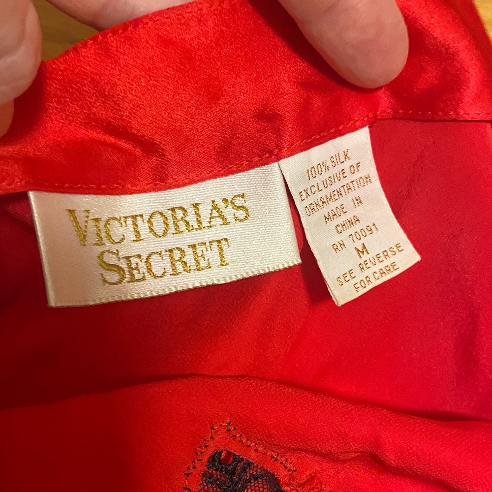 Gold Label 100% Silk Victoria’s Secret Red Camisole with Black Lace Trim - Picture 2 of 5